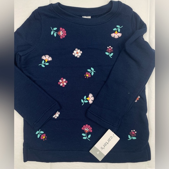 Carter’s Girl Sweatshirt Size 4 Navy Blue Floral - Picture 1 of 8